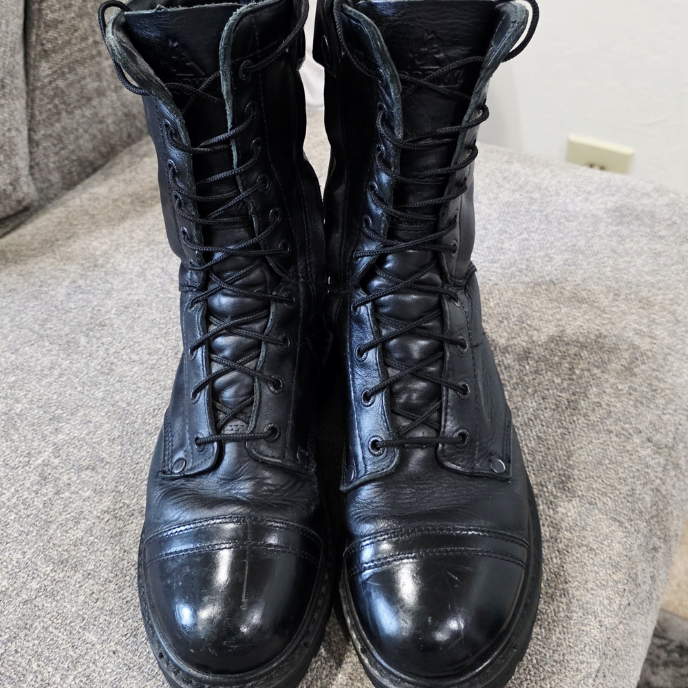 Black Leather Men's Military Boots